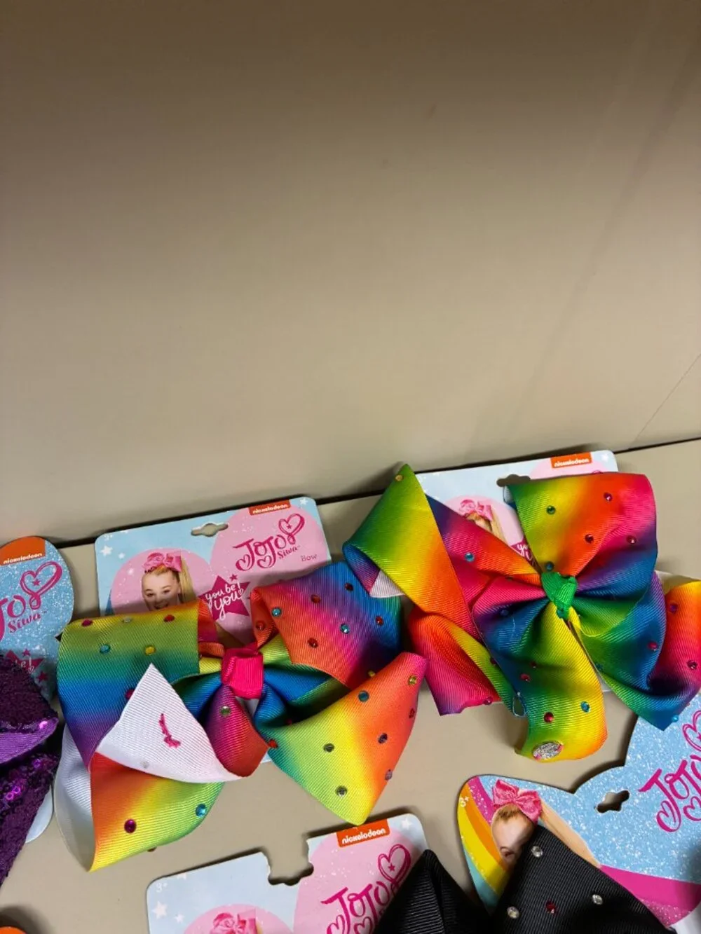 JoJo Siwa Hair Bow Lot of 7 Large Signature Rainbow Black Rhinestone Sequin